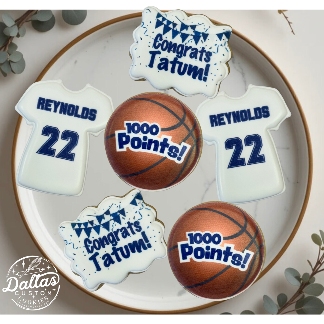 500 Points / 1000 Points Congrats ! Basketball & Jersey Sports Themed Cookies--12 Count