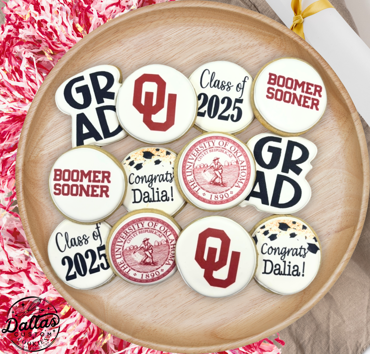 University of Oklahoma OU Boomer Sooner Direct Printed Pre-Designed Set of Graduation Cookies--12 Count
