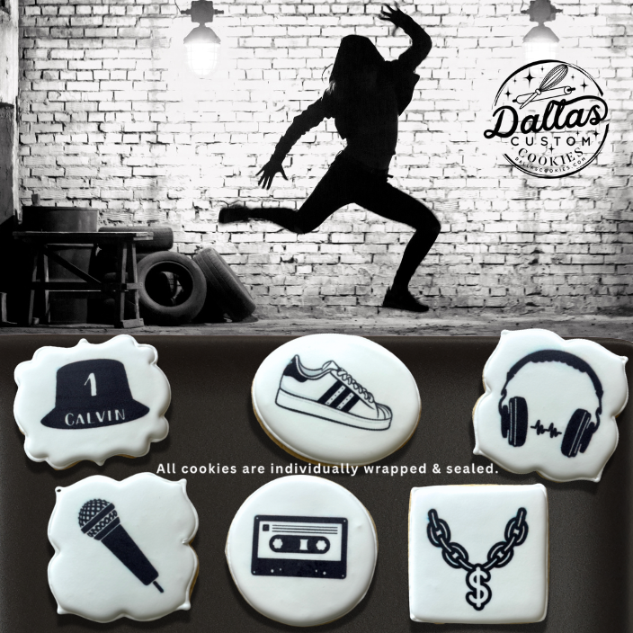 1990s Hip Hop Black and White Retro Themed 90s Birthday Cookies--12 Count