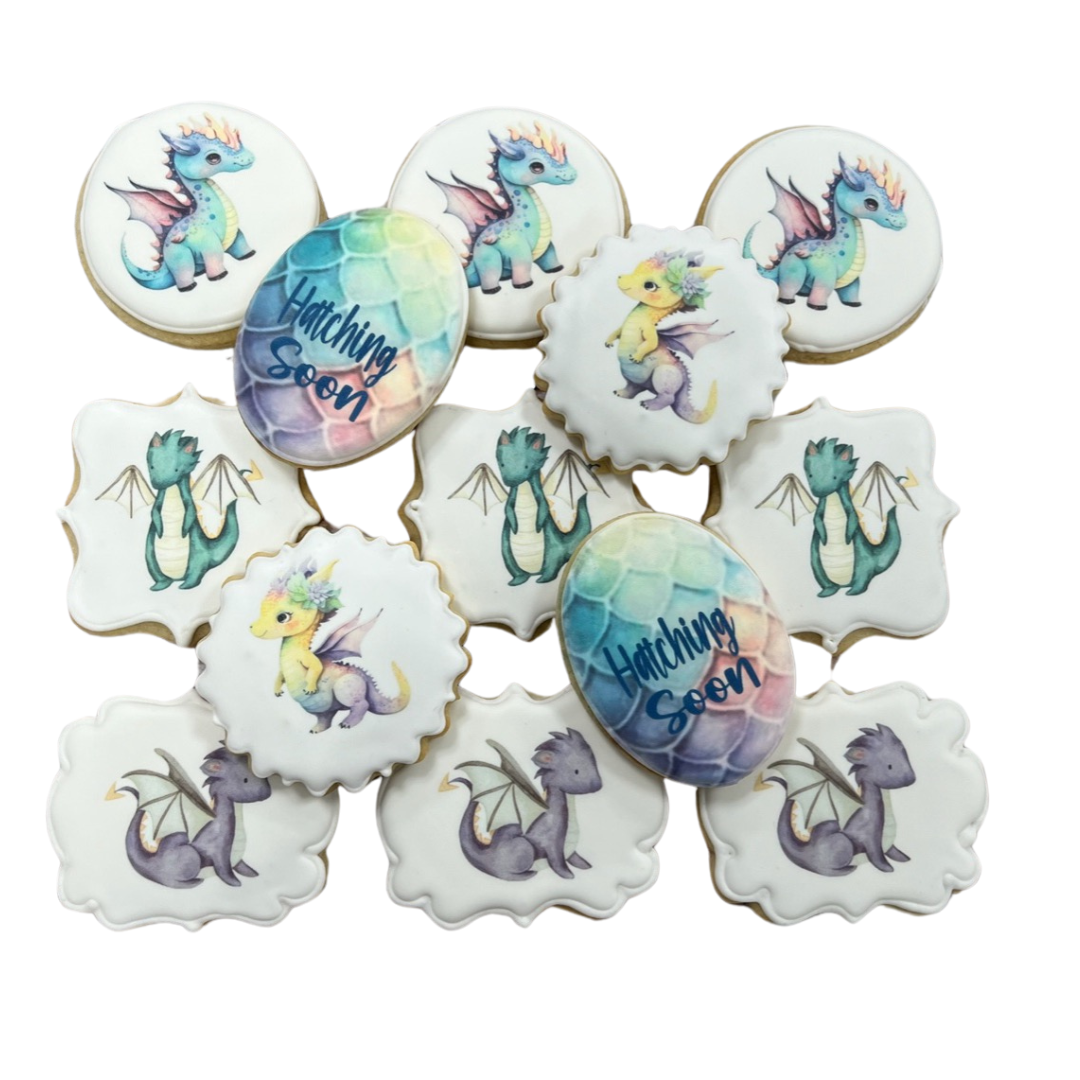 Dragon Hatching Soon themed Baby Shower Cookies--12 Count