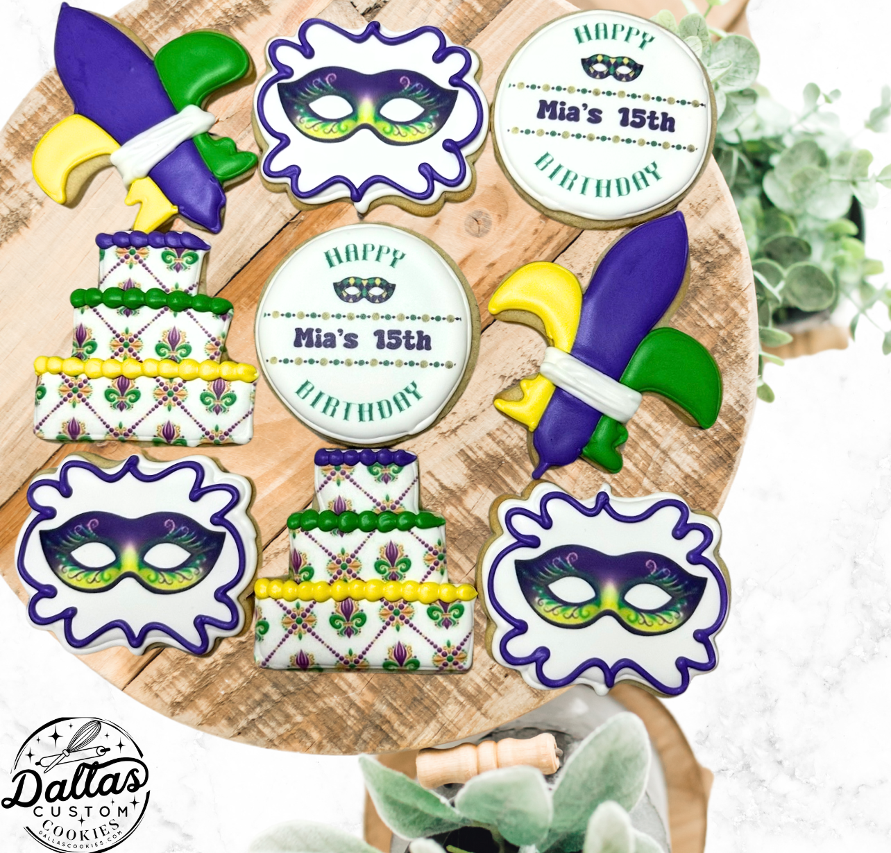 Mardi Gras Hybrid Sugar Cookie Gift Set Party Birthday w/Live Preview--12 Count