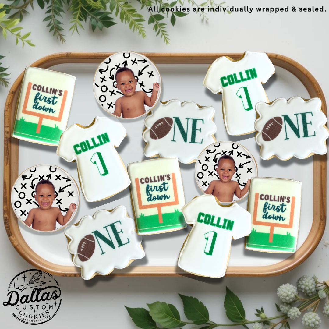 Baby's First Birthday Football Jersey Themed First Down Cookies--12 Count