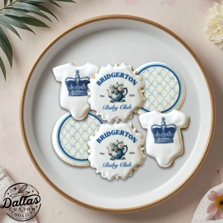 Bridgerton Baby Boy Soft Blues Baby Shower Sugar Cookie Gift Set Party Birthday--12 Count