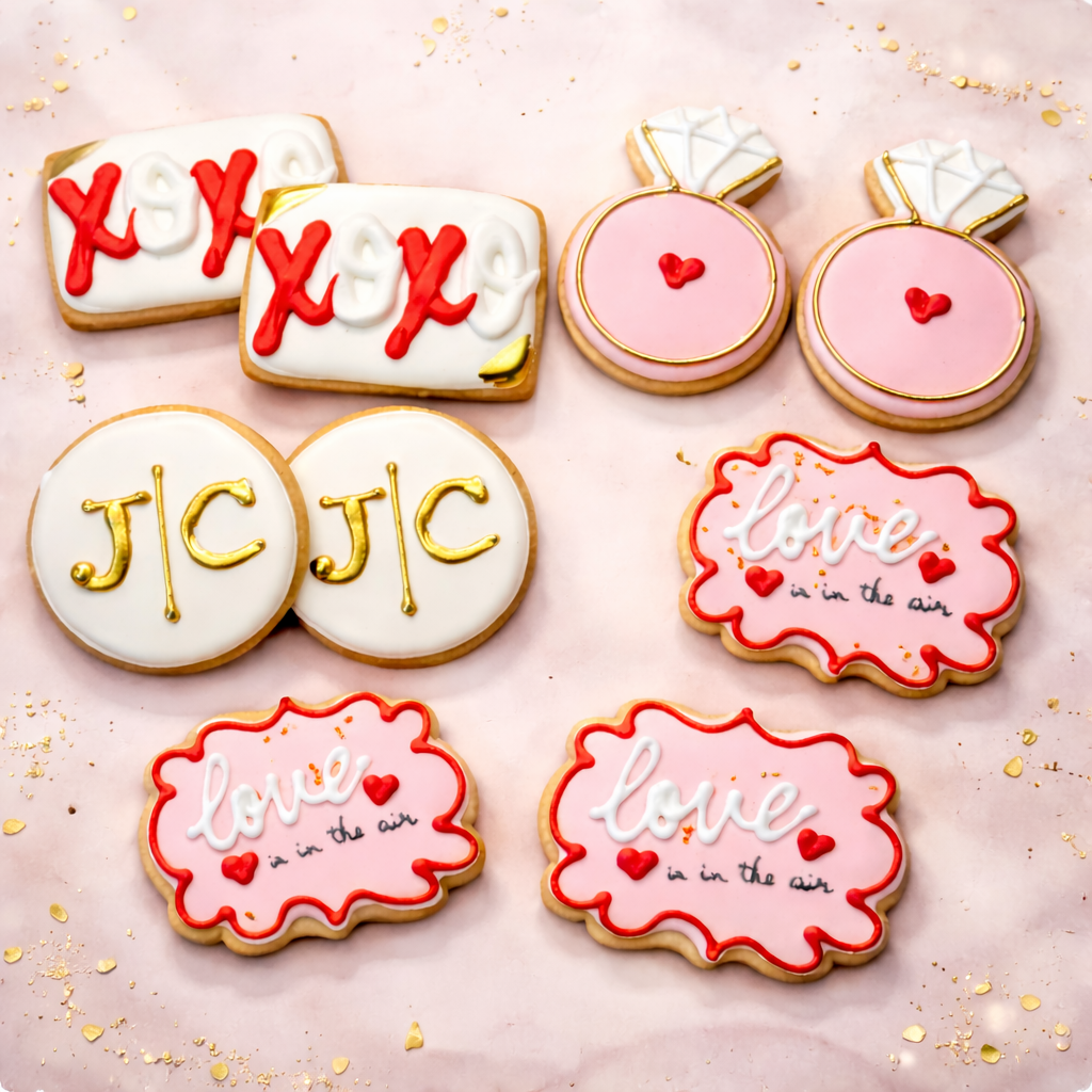 Love is in the Air Hand Deco Bridal Shower / Red Pink Gold / Engaged Bridal Wedding Set Engagement Rings-- 12 Count