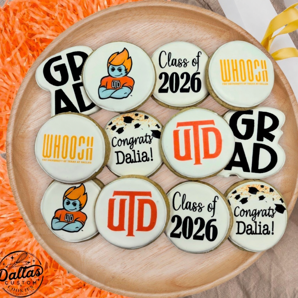 UTD University of Texas at Dallas Direct Printed Pre-Designed Set of Graduation Cookies--12 Count