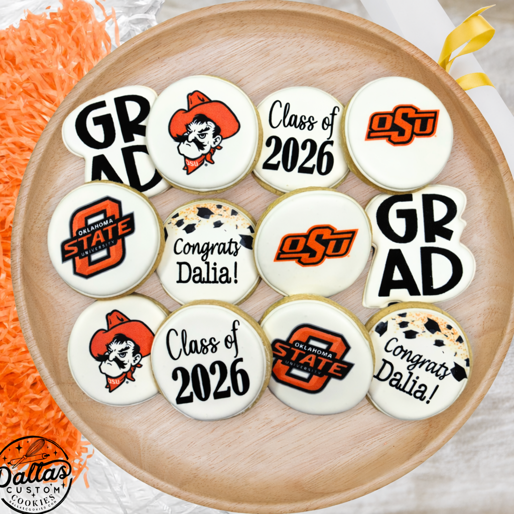 OSU Oklahoma State Cowboy Direct Printed Pre-Designed Set of Graduation Cookies--12 Count