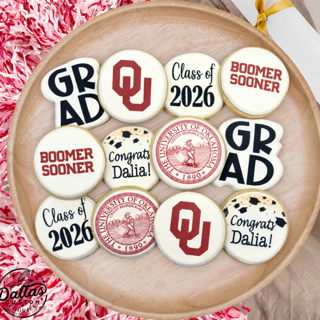 University of Oklahoma OU Boomer Sooner Direct Printed Pre-Designed Set of Graduation Cookies--12 Count