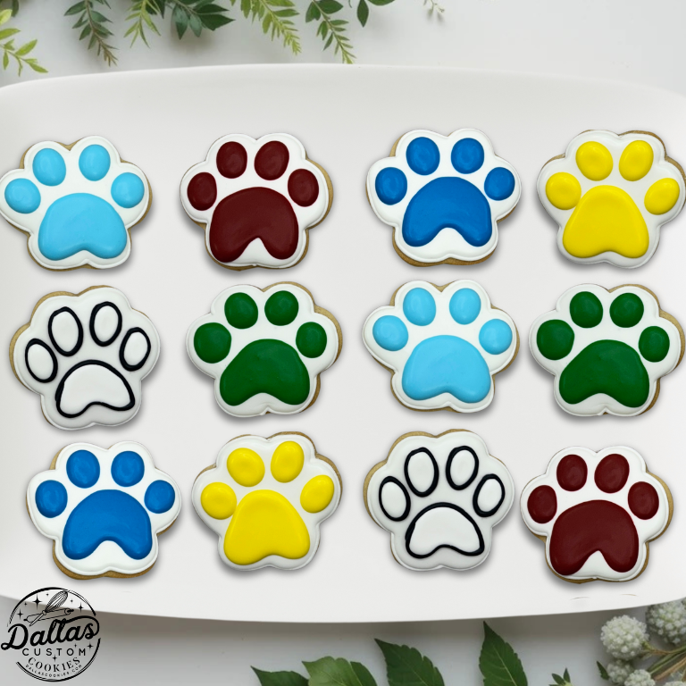 Paw Print Cookies "pick your Paw colors" Birthday Paws Cookies--12 Count