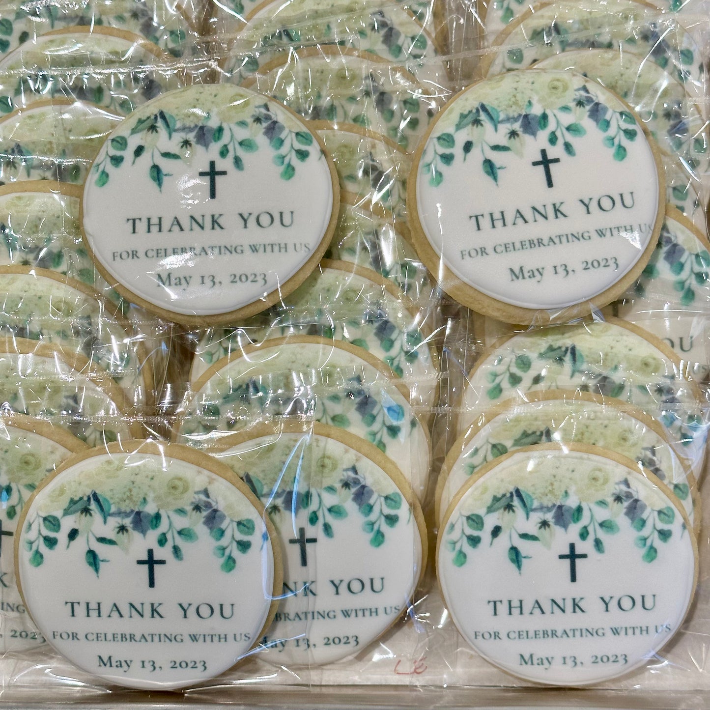 Greenery Gender Neutral Baptism Cookies w/Cross --12 Count