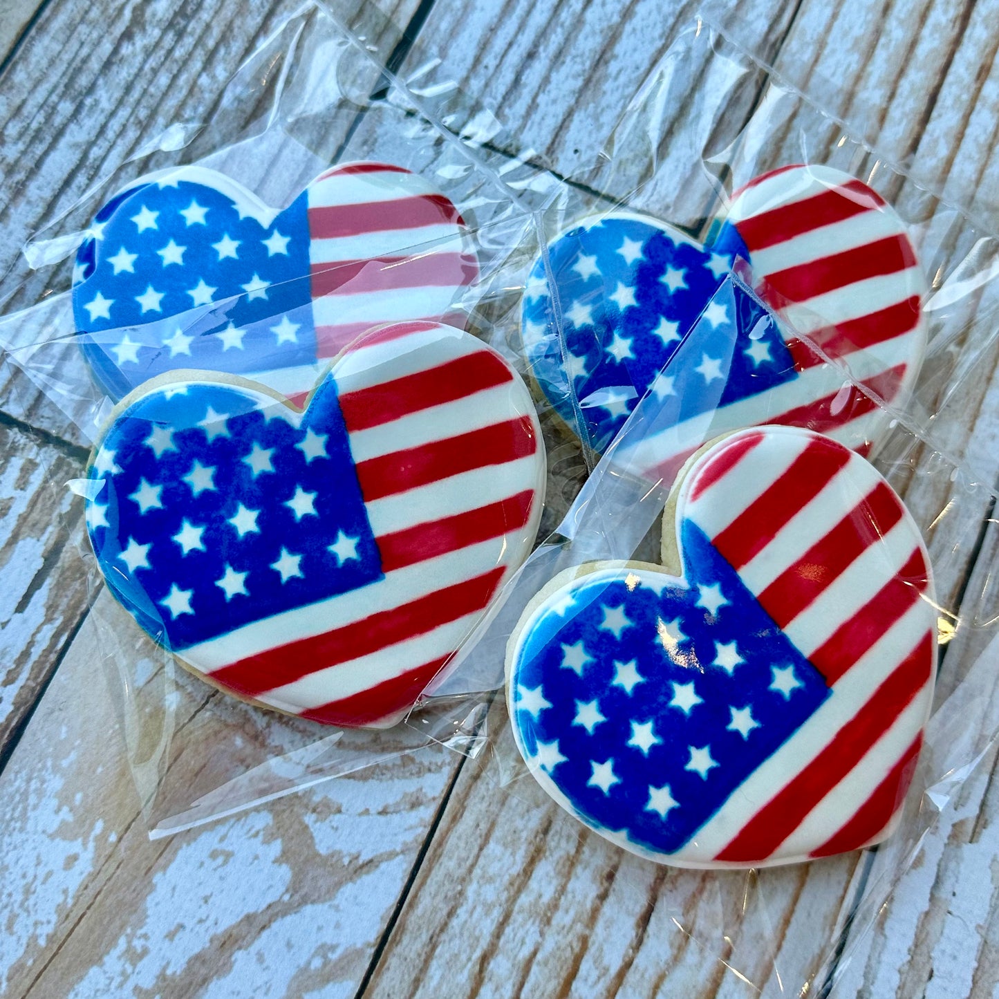 Memorial Day Flag Patriotic Flags on Heart Hearts Shaped Cookie 4th of July Red White Blue -- 12 Count