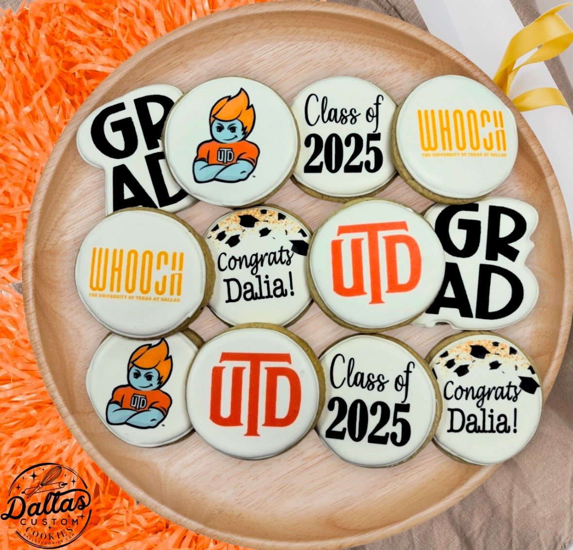 UTD University of Texas at Dallas Direct Printed Pre-Designed Set of Graduation Cookies--12 Count