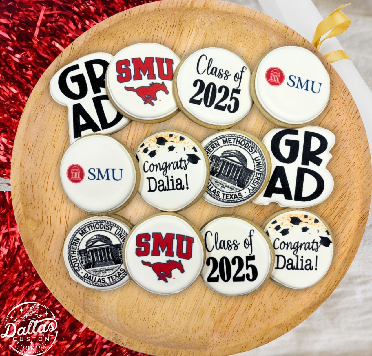 SMU Pony Southern Methodist University Direct Printed Pre-Designed Set of Graduation Cookies--12 Count