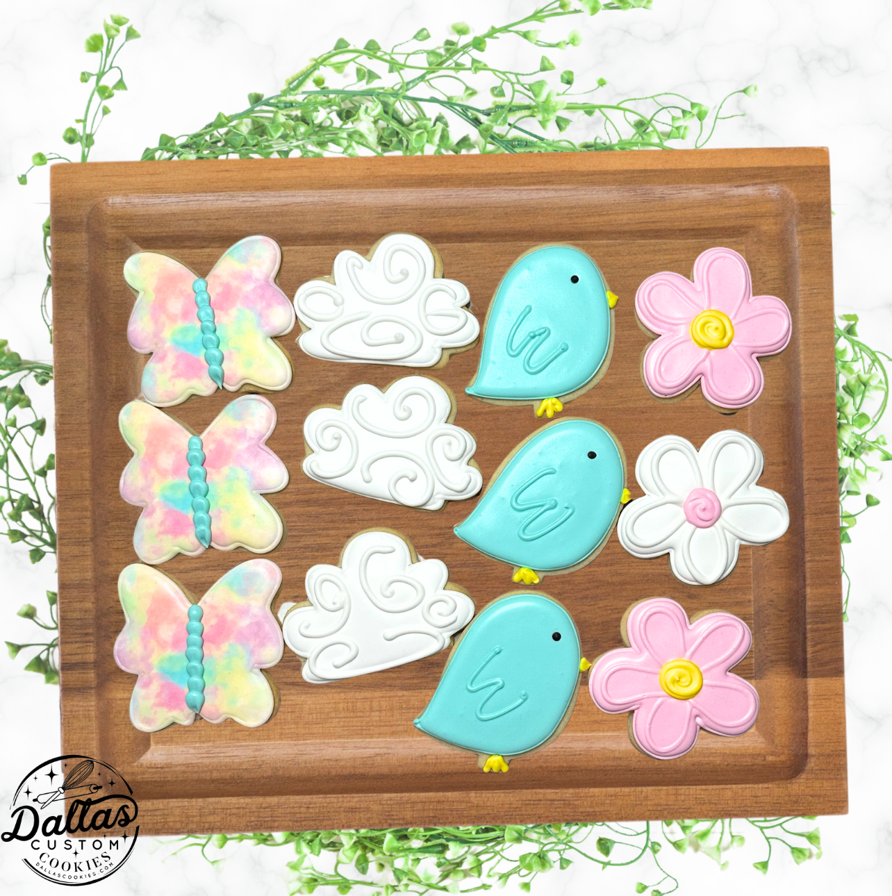 Spring Themed Daisy, Butterfly, Clouds, Birds Cookies Set--12 Count