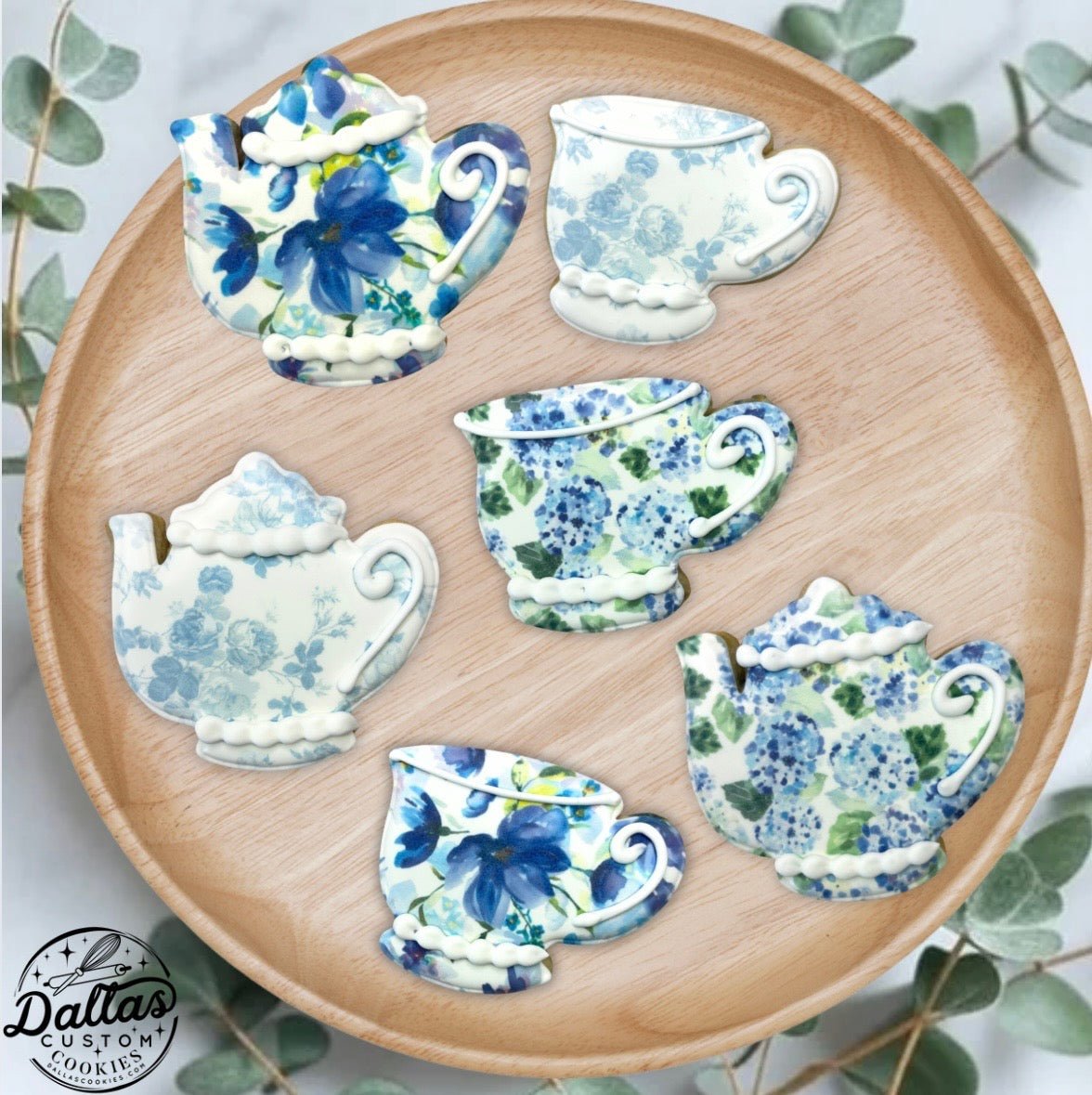 Teacup Teapot Blue Floral Tea Party Themed Cookies--12 Count