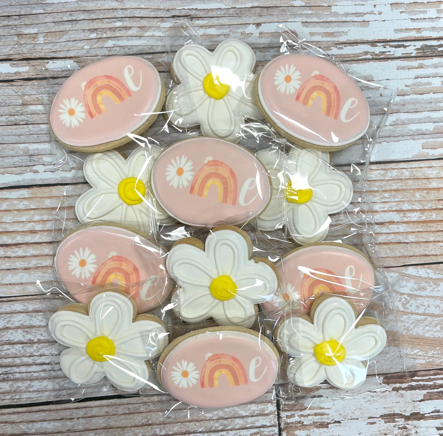 Rainbow & Daisy Flowers First Birthday Cookies--12 Count