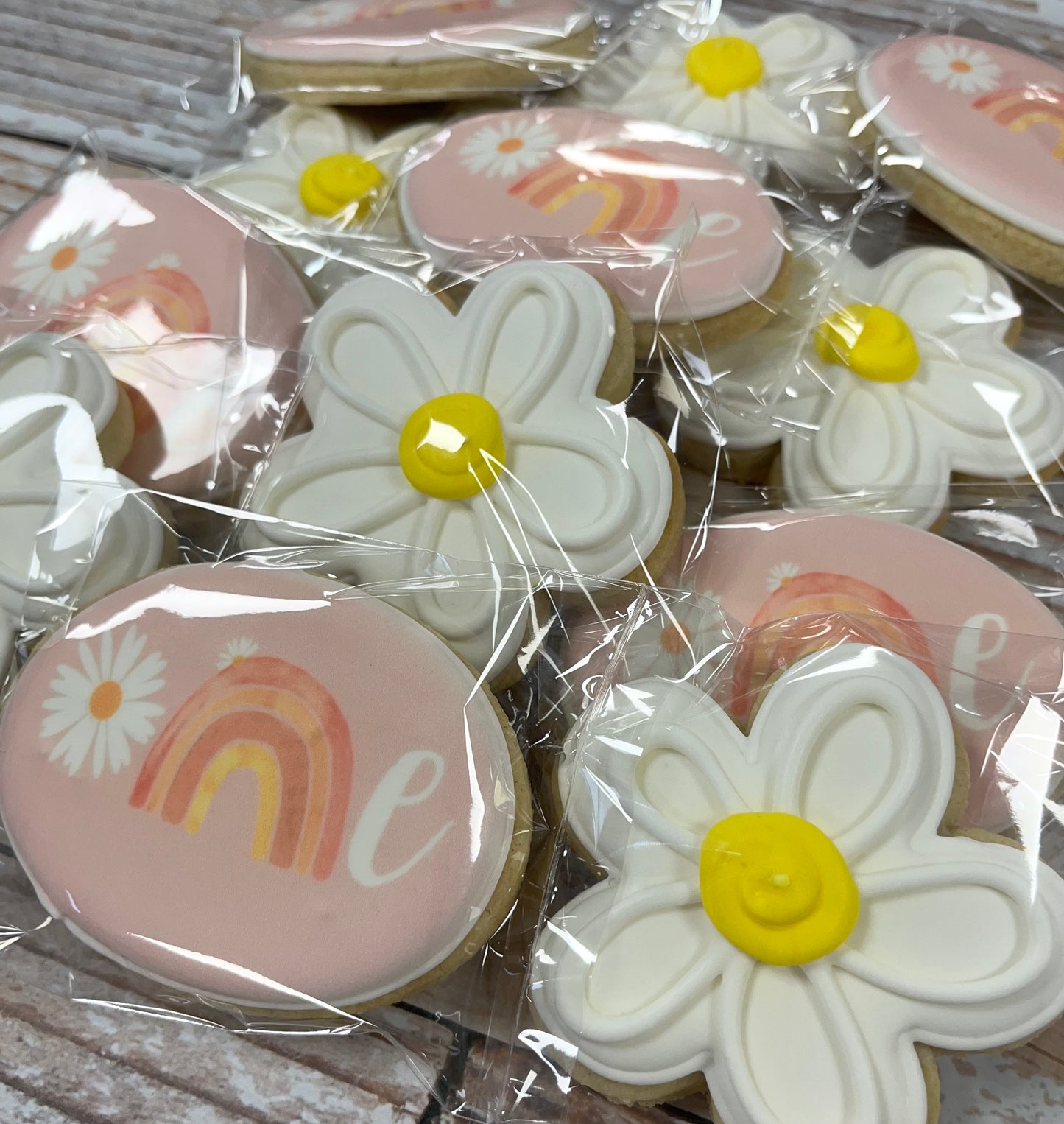 Rainbow & Daisy Flowers First Birthday Cookies--12 Count