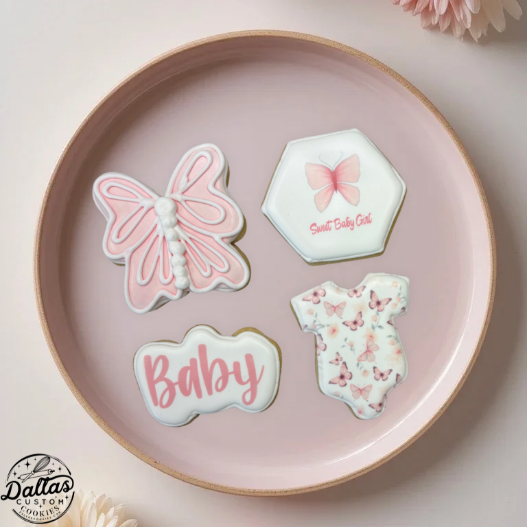 Sweet Baby Girl Butterfly Themed Pink Baby Shower Cookies--12 Count