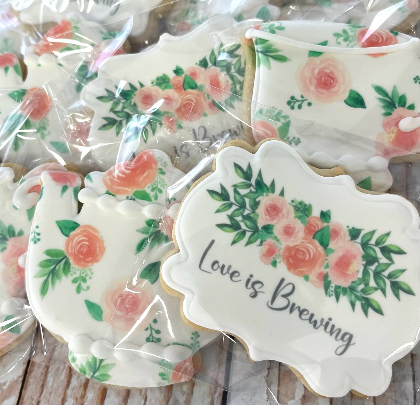 Teacup Teapot Love is Brewing Floral Tea Party Themed Cookies--12 Count