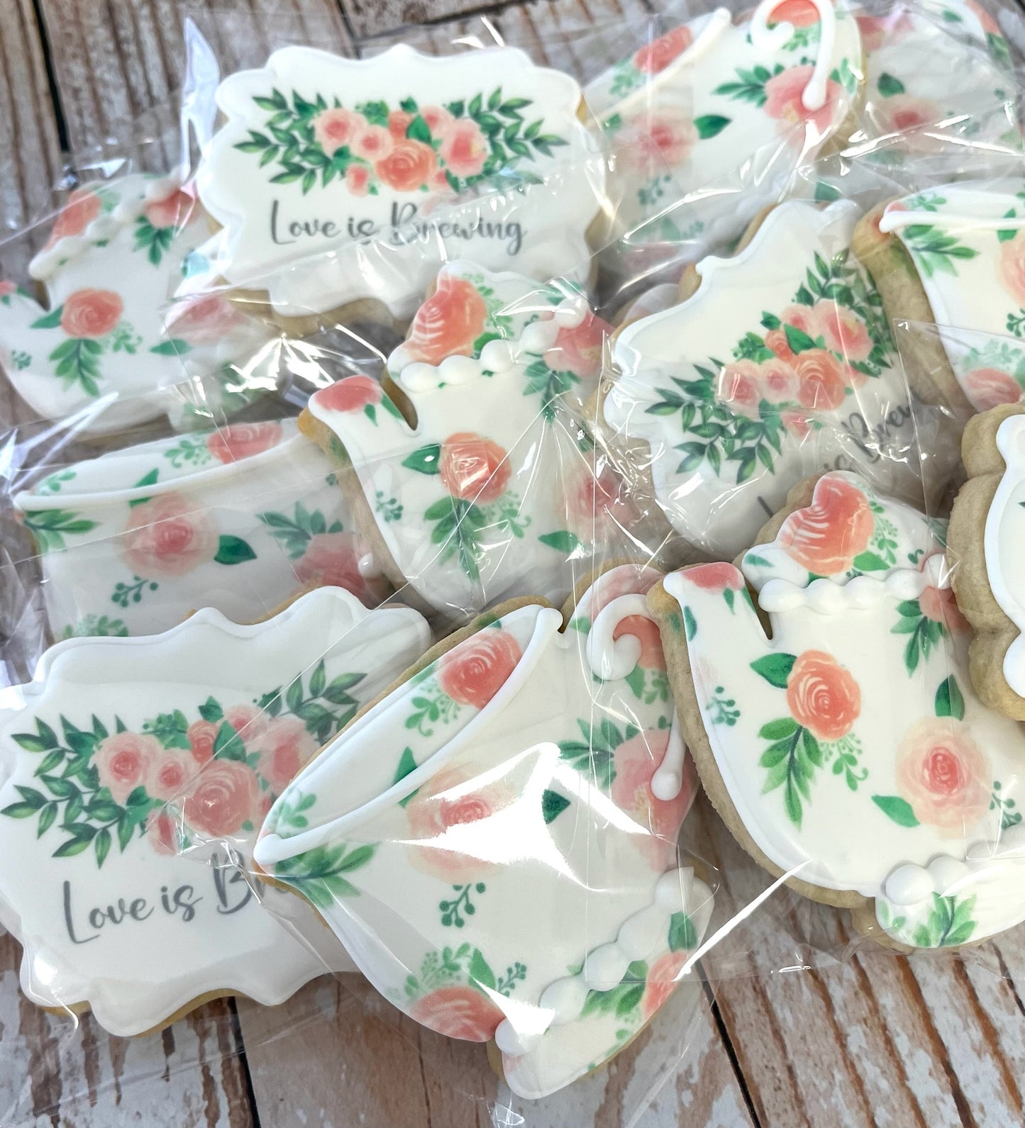 Teacup Teapot Love is Brewing Floral Tea Party Themed Cookies--12 Count