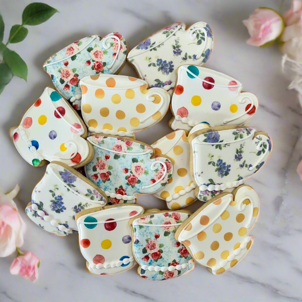 Assorted Patterned Tea Cups for Tea Party Theme Cookies--12 Count