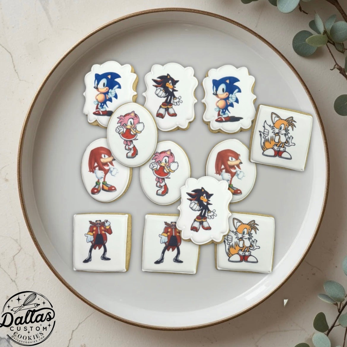 Sonic the Hedgehog Themed Decorated Birthday Cookies Sonic Party Favor Cookies--12 Count