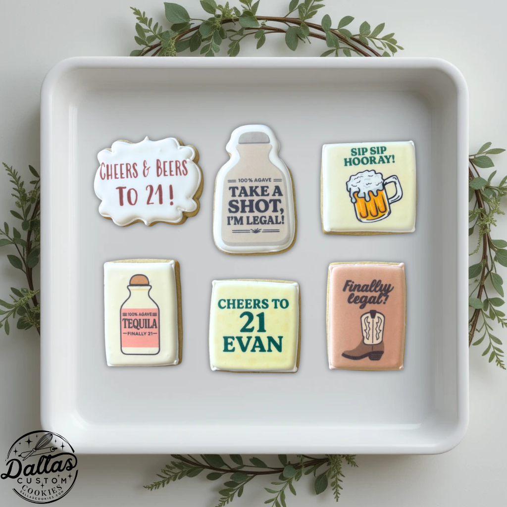 Masculine Cheers & Beers 21 and Finally Legal Sip Sip Hooray 21st Birthday Cookies Tequila themed Cookies Birthday Cookies Party Favor -- 12 Count