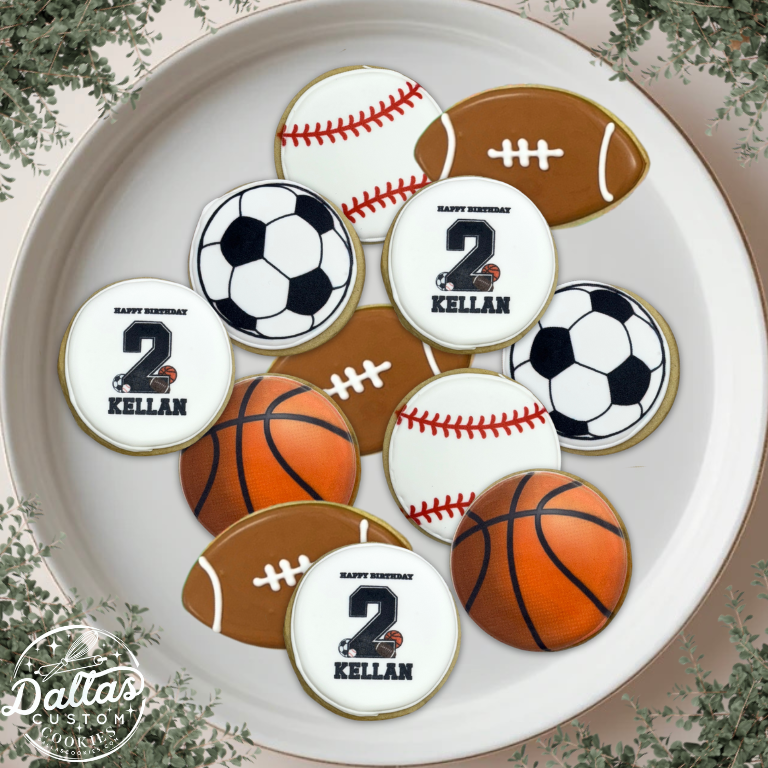 Sports Assortment Soccer Baseball Football Basketball Sports Themed Cookies--12 Count