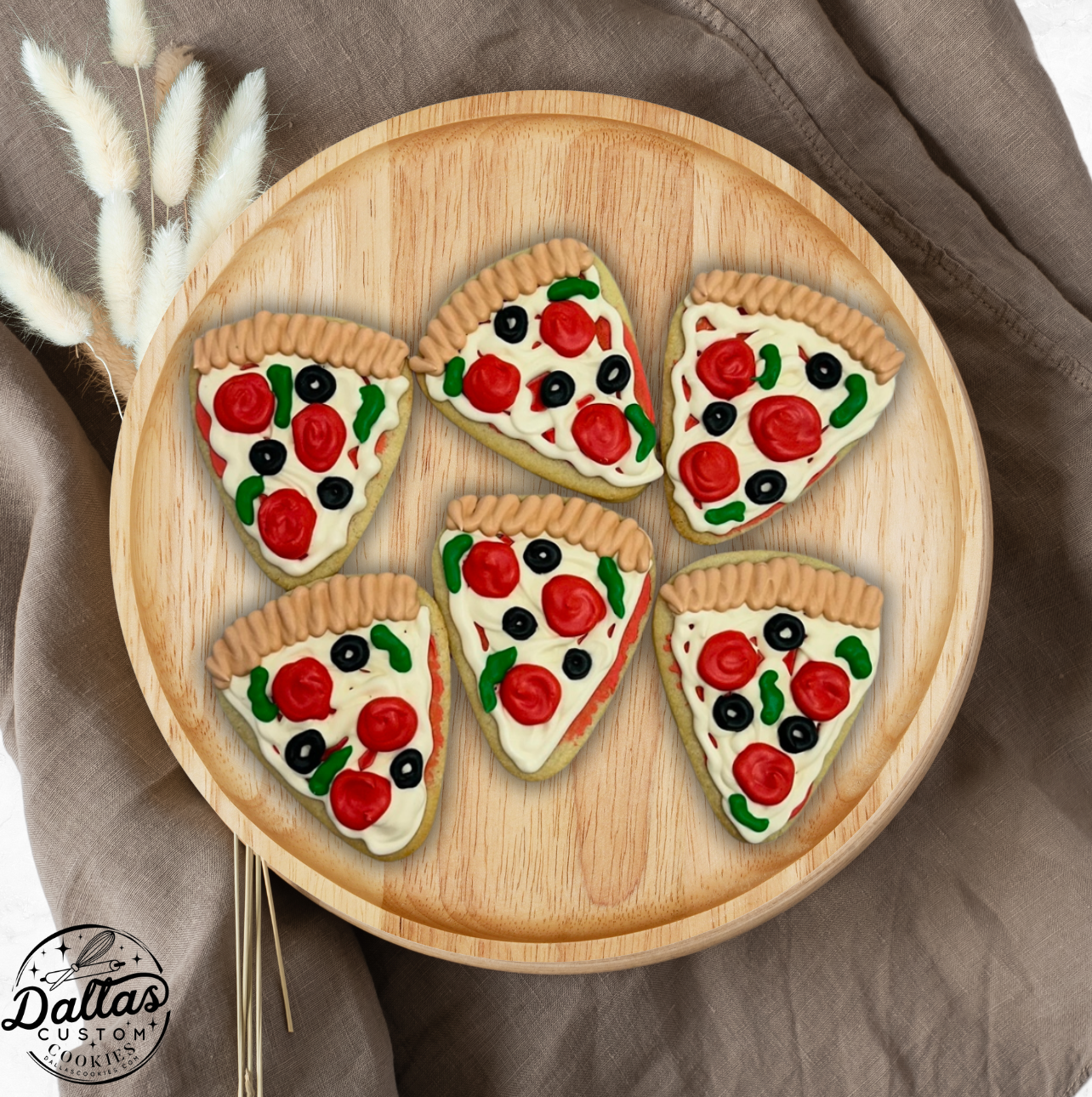 Hand Decorated Pizza Themed Cookies--12 Count