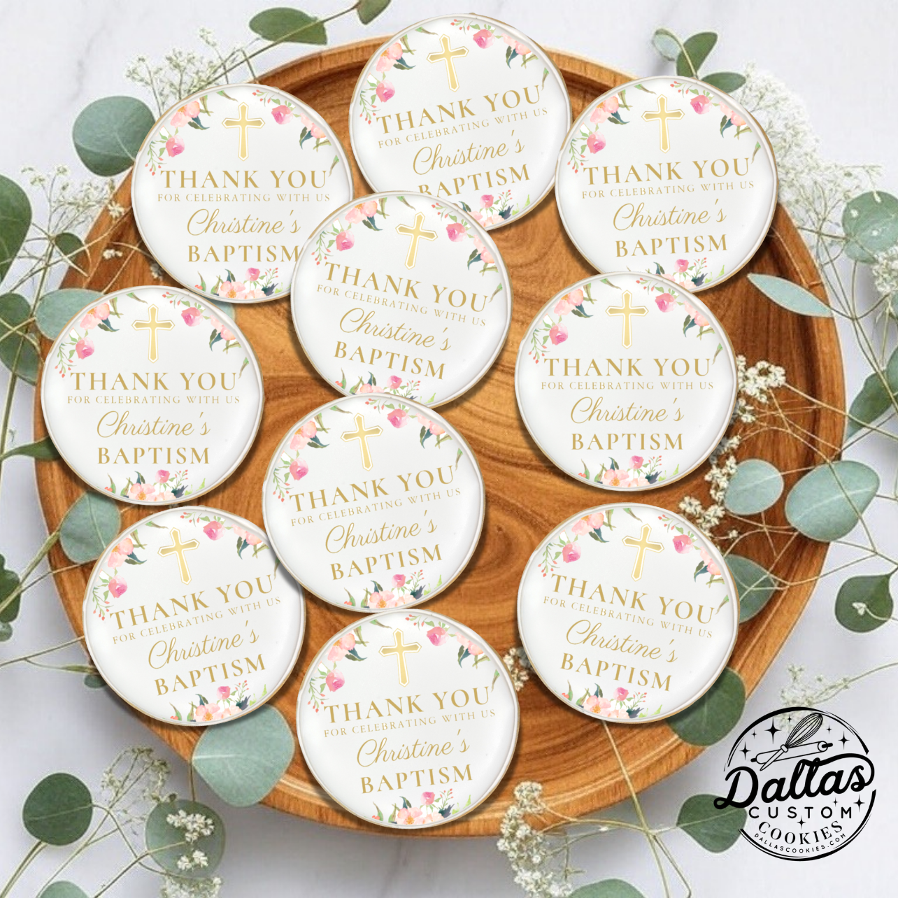 Floral Baptism Cookies Thank you for Celebrating--12 Count