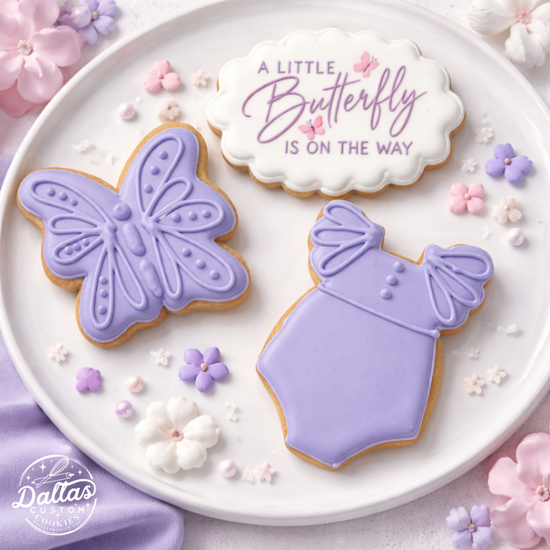 “A Little Butterfly Is On The Way” Baby Shower Cookies – Butterfly Theme --12 Count