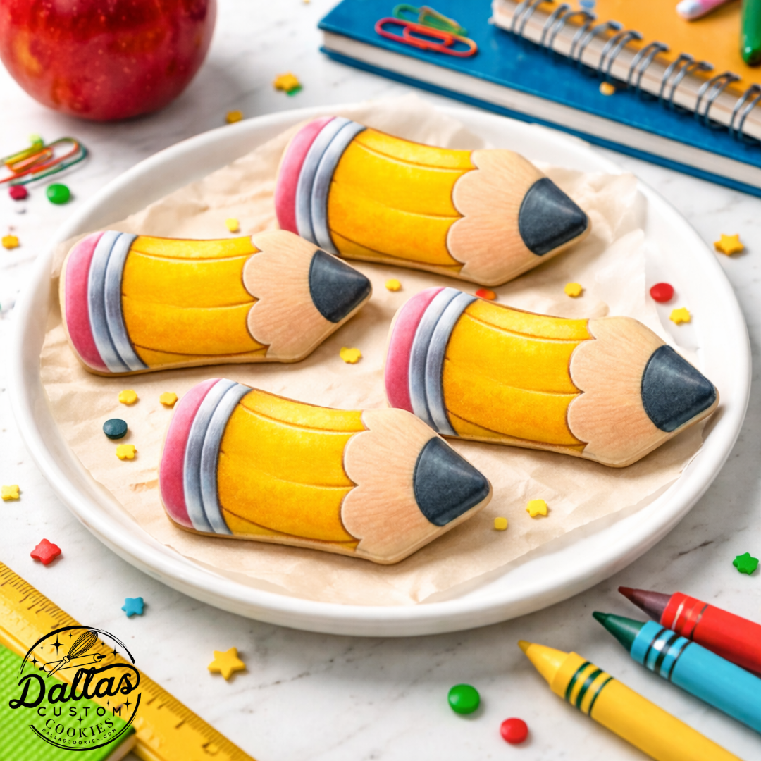 Teacher Pencil Cookies – Back to School Decorated Sugar Cookie Set--12 Count