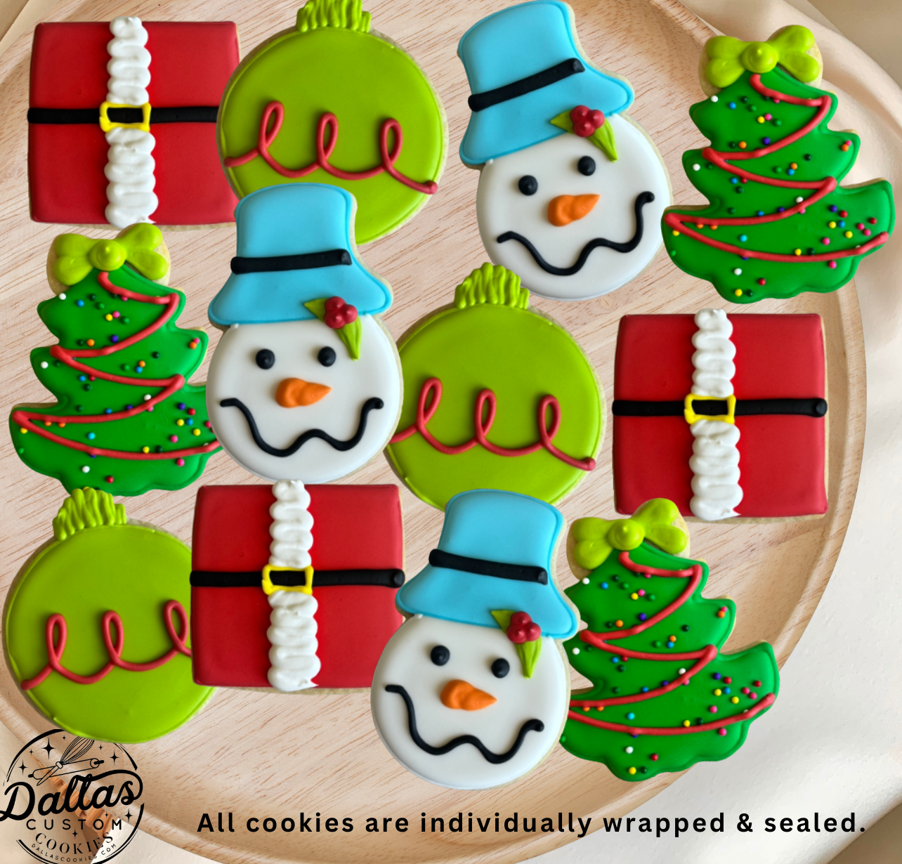 Hand-Crafted Hand Decorated 2025 Holiday Cookie Gift Set – 12 Classic Christmas Cookies--12 Count