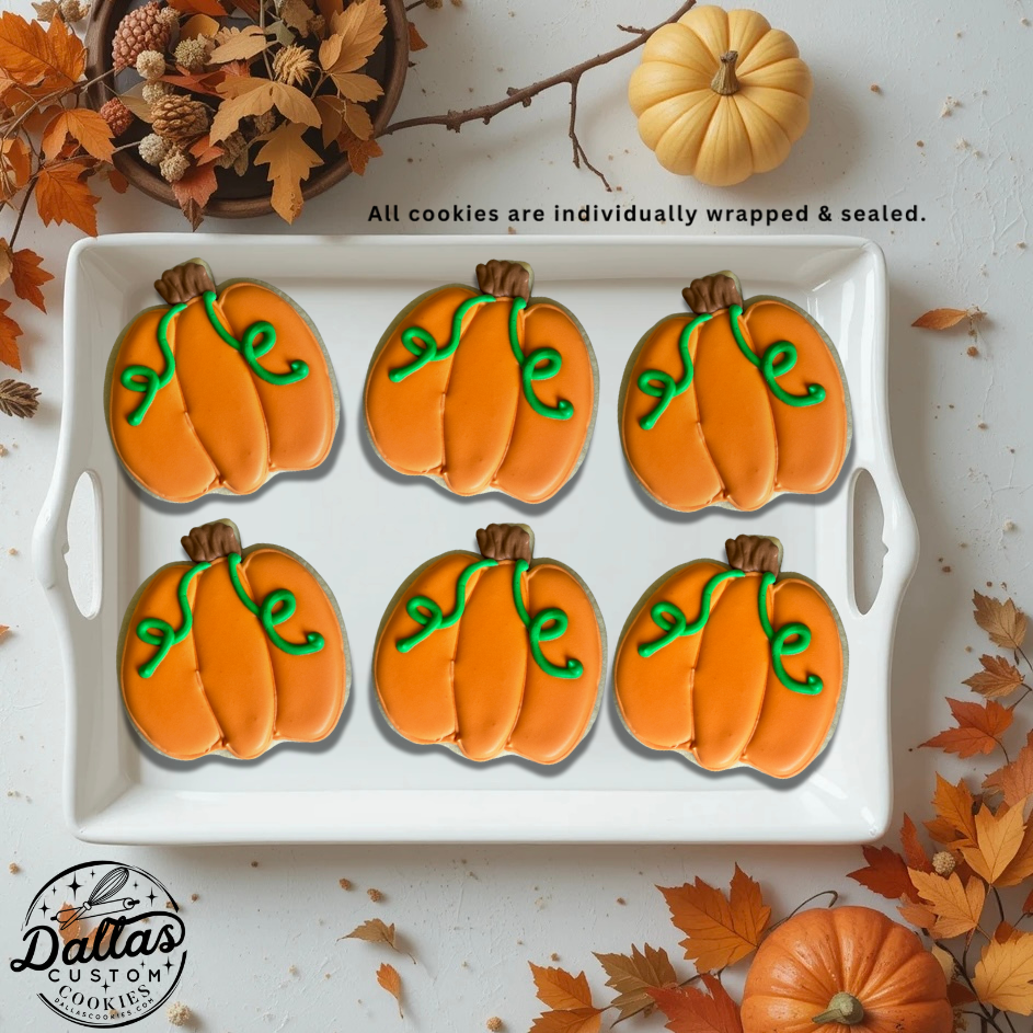 Fall Themed Pumpkin Cookies Hand Decorated --12 Count