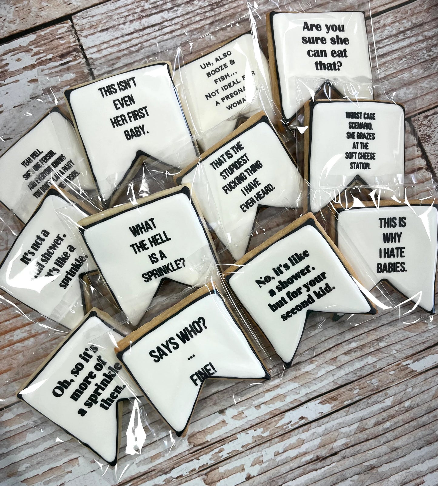 Funny Schitts Creek Banner Pennant Baby Shower Sprinkle Sugar Cookies Themed Gift--12 Count