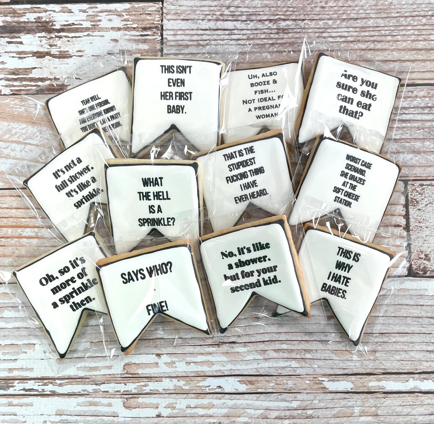 Funny Schitts Creek Banner Pennant Baby Shower Sprinkle Sugar Cookies Themed Gift--12 Count