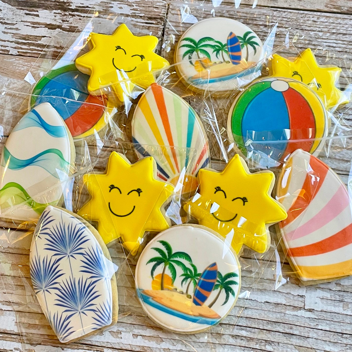 Summer Sunshine Surfboard Beach balls themed Pool Party Cookies--12 Count