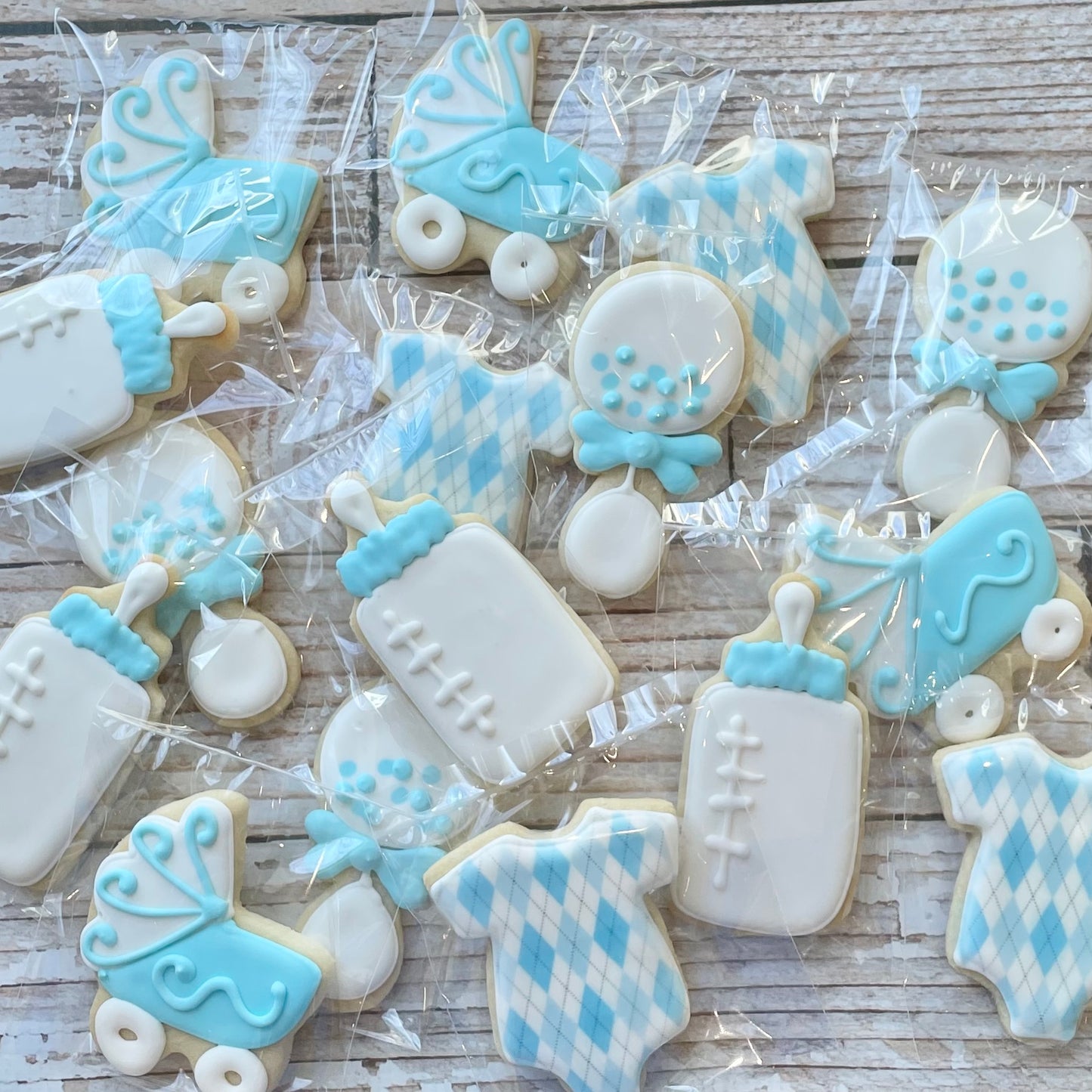 Baby Boy Shower Cookies w/choice of onesie --12 Count