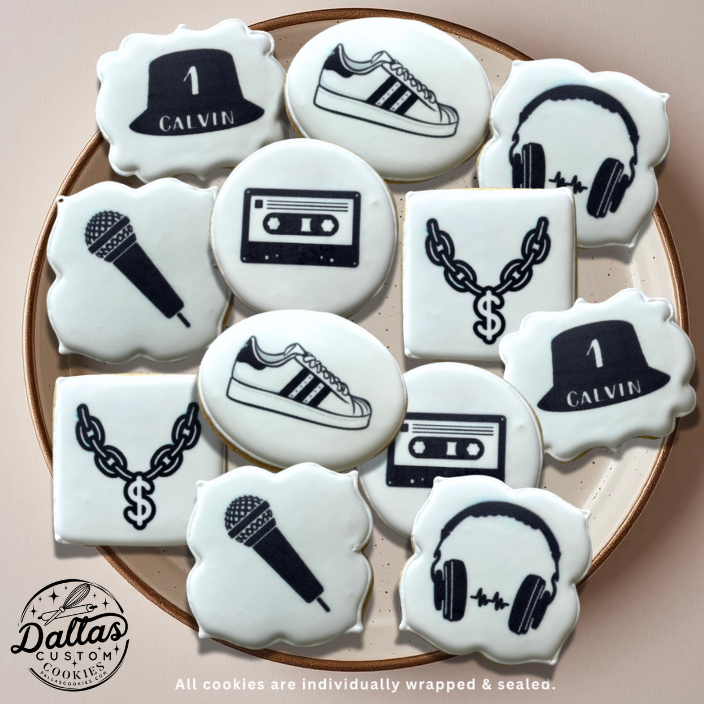 1990s Hip Hop Black and White Retro Themed 90s Birthday Cookies--12 Count