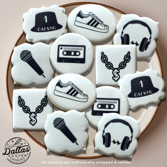 1990s Hip Hop Black and White Retro Themed 90s Birthday Cookies--12 Count