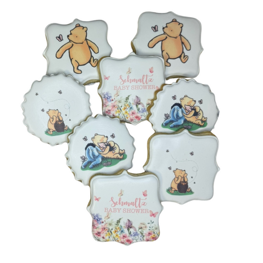 Winnie the Pooh w/Florals Watercolor Baby Shower Cookies--12 Count