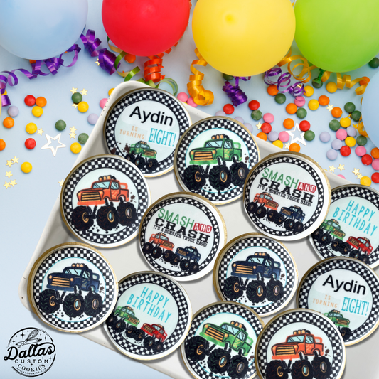 Personalized Monster Truck themed Cookies--12 Count
