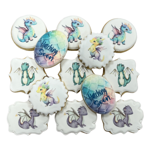 Dragon Hatching Soon themed Baby Shower Cookies--12 Count