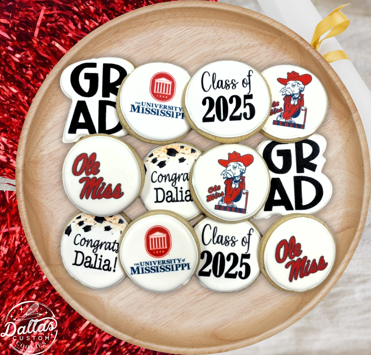 University of Mississippi Ole Miss Direct Printed Pre-Designed Set of Graduation Cookies--12 Count
