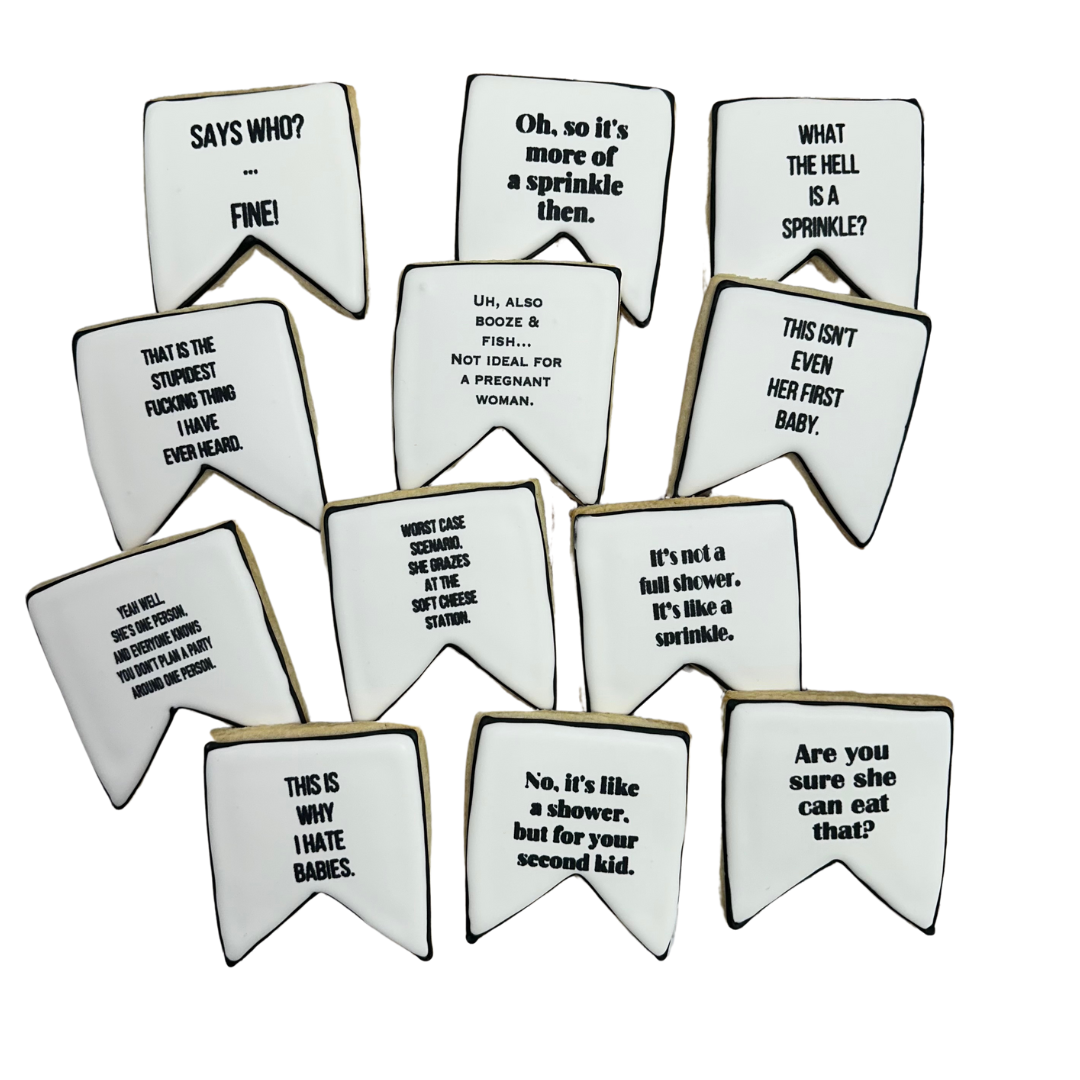 Funny Schitts Creek Banner Pennant Baby Shower Sprinkle Sugar Cookies Themed Gift--12 Count