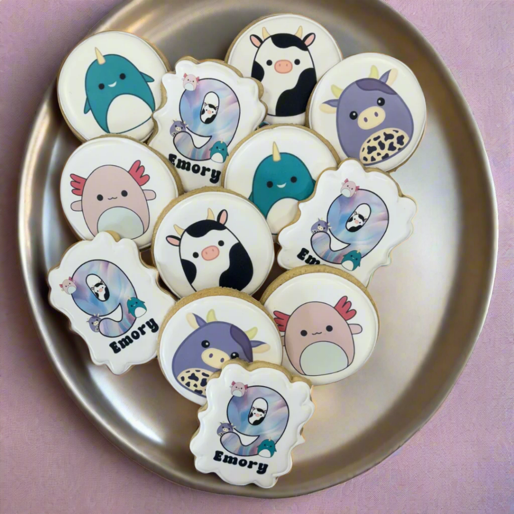 Squishmallow Themed Birthday Cookies w/custom Name and Age--12 Count