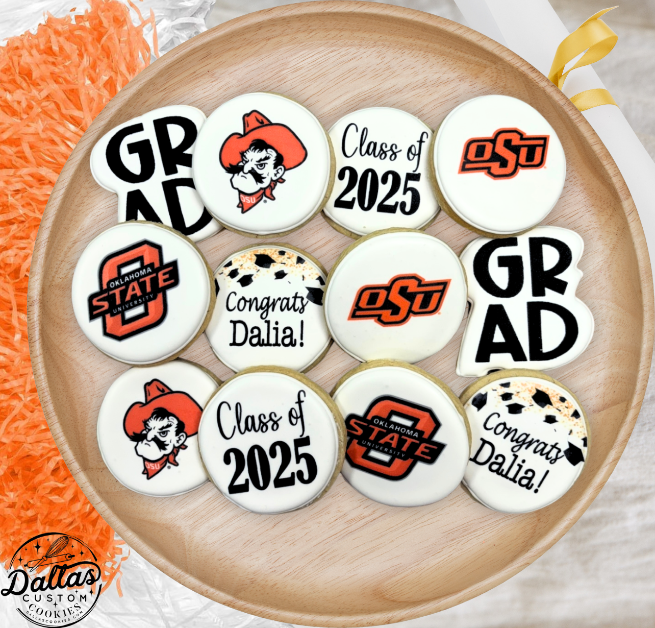 OSU Oklahoma State Cowboy Direct Printed Pre-Designed Set of Graduation Cookies--12 Count