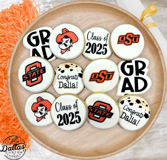 OSU Oklahoma State Cowboy Direct Printed Pre-Designed Set of Graduation Cookies--12 Count