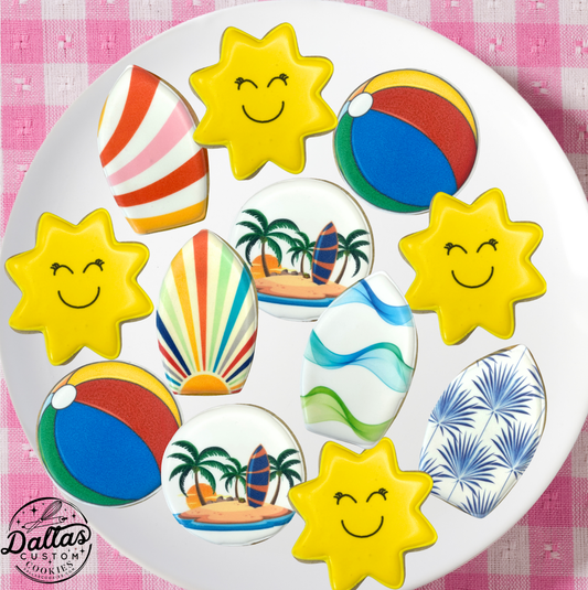 Summer Sunshine Surfboard Beach balls themed Pool Party Cookies--12 Count