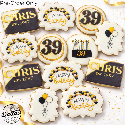 Elegant Custom Black, Gold & White 39th Birthday Cookie Set -- 12 Count
