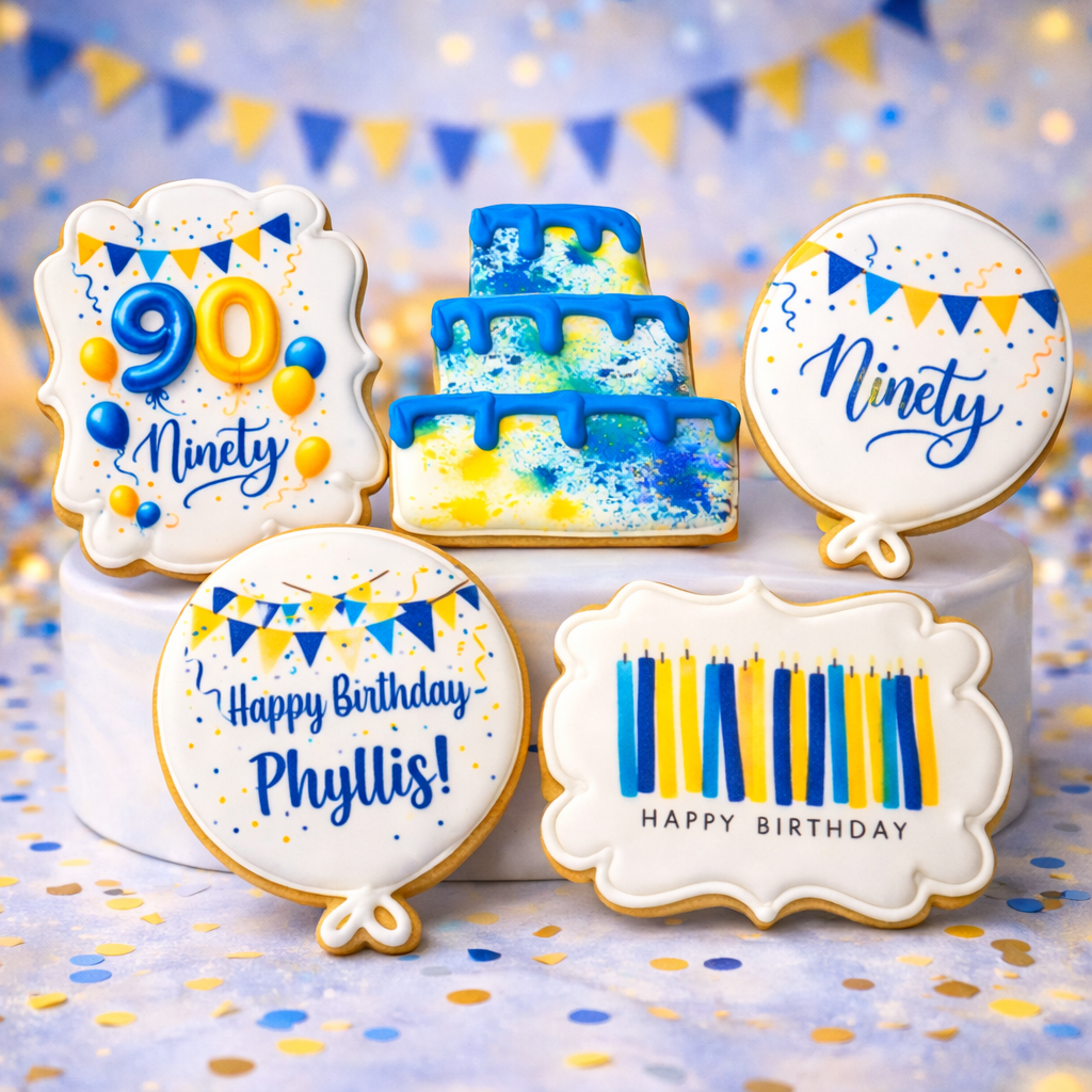 Personalized w/name, age, and preferred colors Happy Birthday Cookies Pick your Colors--12 Count